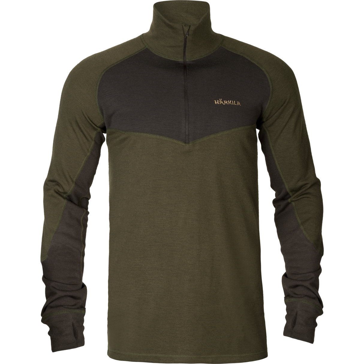 Base Warm Zip-Neck Unterhemd Willow green/Shadow brown - Härkila