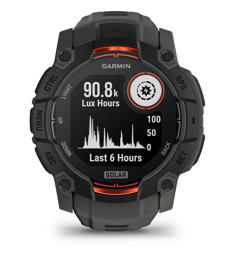 Instinct® 3 – 50 mm, Solar, Schwarz mit Charcoal-Armband – Garmin