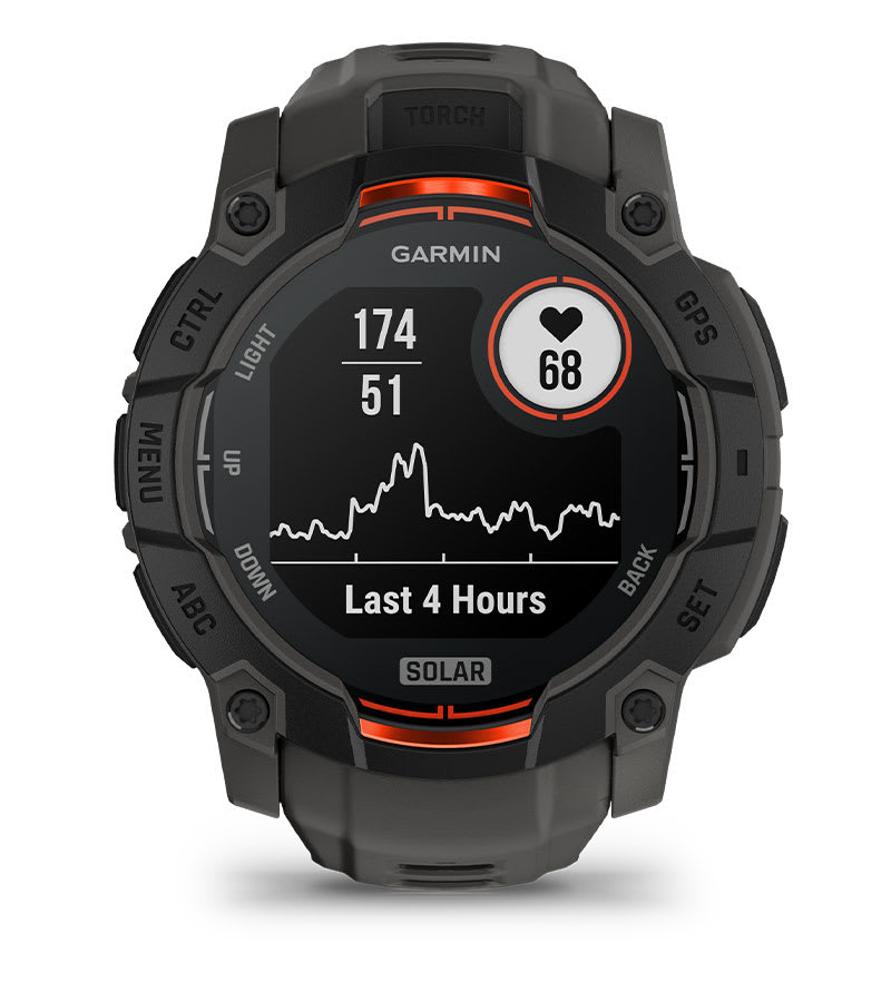 Instinct® 3 – 50 mm, Solar, Schwarz mit Charcoal-Armband – Garmin