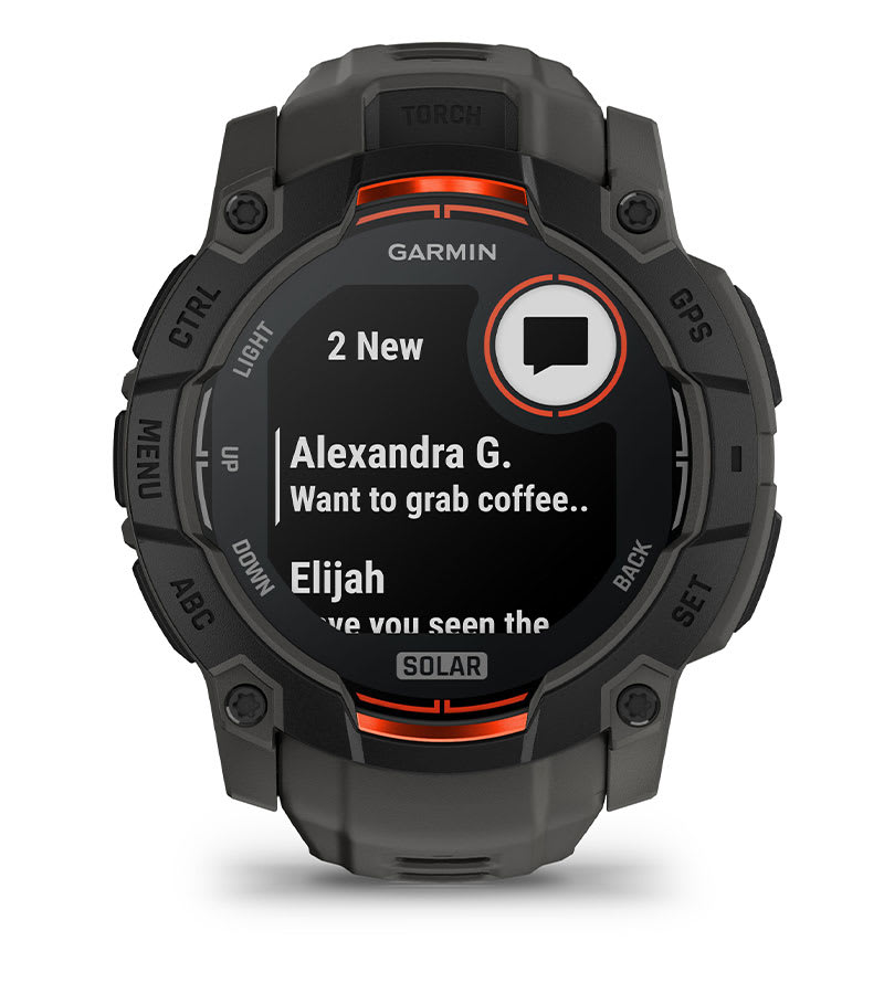 Instinct® 3 – 50 mm, Solar, Schwarz mit Charcoal-Armband – Garmin