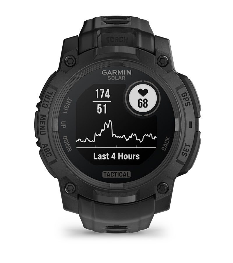 Instinct® 3 – 45 mm, Solar, Tactical Edition, Schwarz mit schwarzem Armband – Garmin