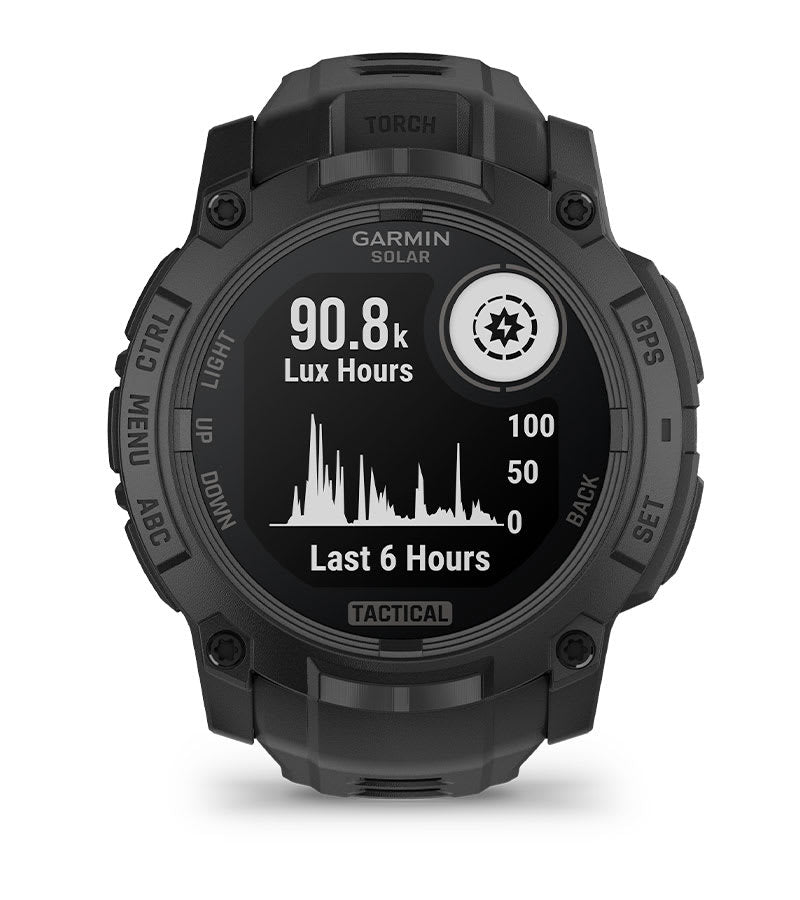 Instinct® 3 – 50 mm, Solar, Tactical Edition, Schwarz mit Schwarzem Armband – Garmin