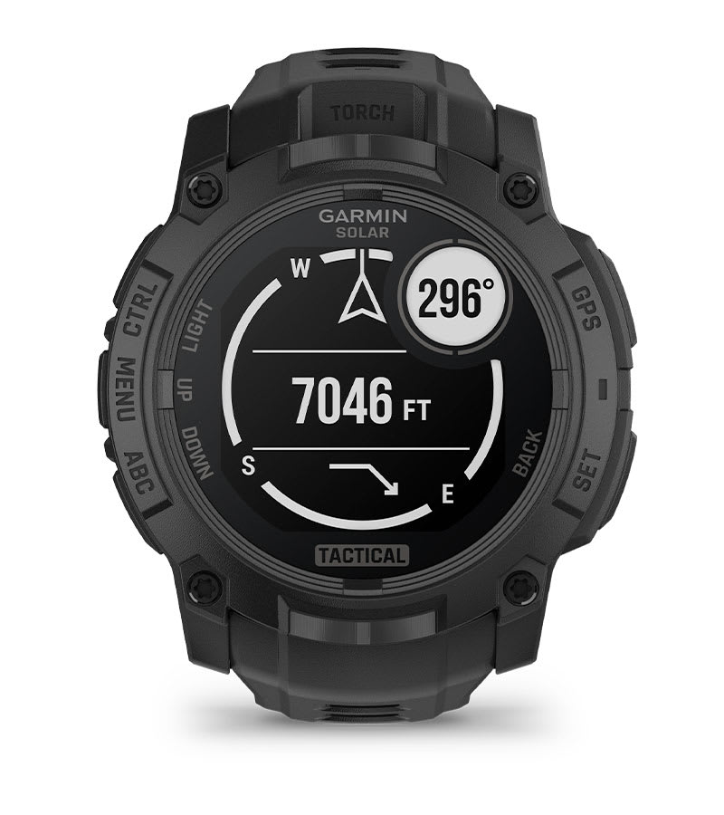 Instinct® 3 – 50 mm, Solar, Tactical Edition, Schwarz mit Schwarzem Armband – Garmin