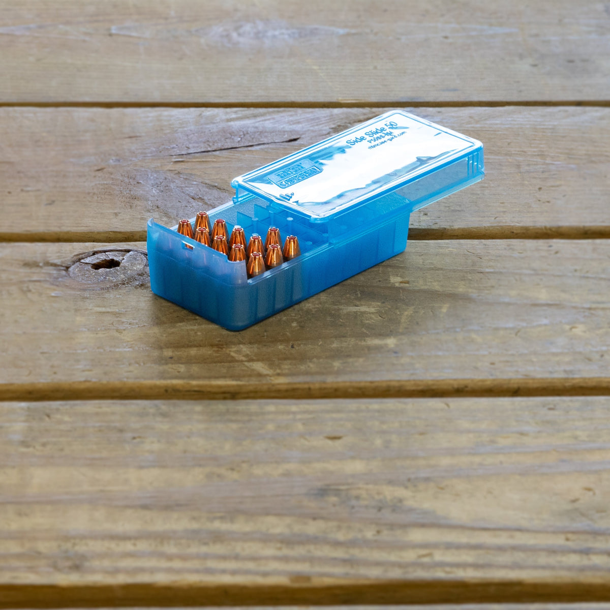 Patronenbox für Pistolenmunition Kal. 9mm – 50 Stk. Farbe: Klar Grün / Schiebedeckel – MTM