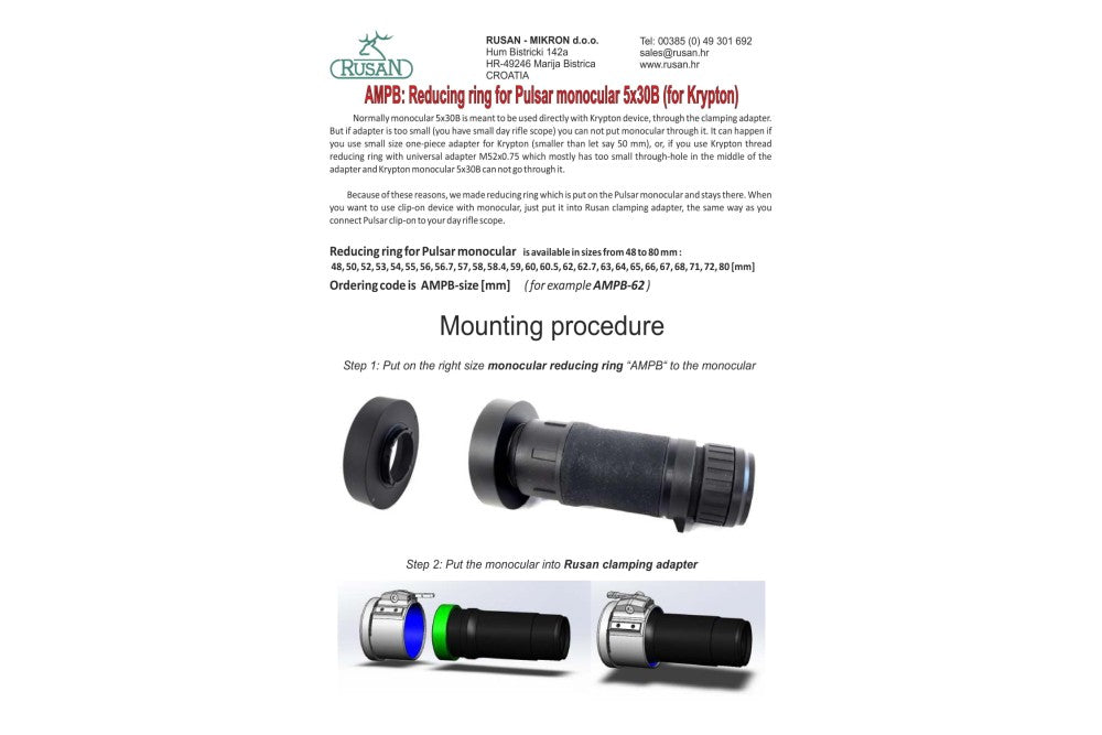 Reduzierring für Pulsar 3x20B und 5x30B Okular (Krypton) - Rusan