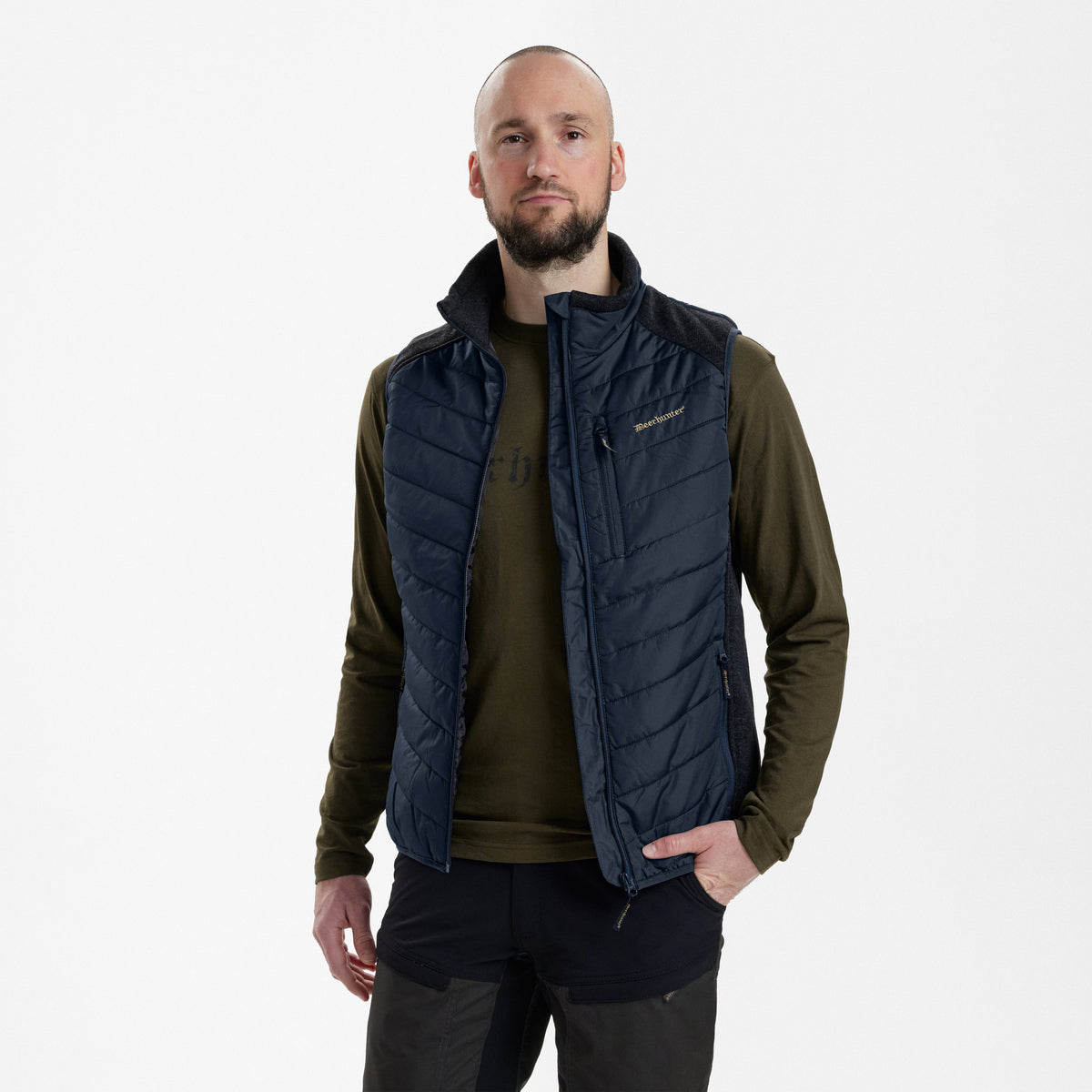 Moor Gesteppte Weste mit Strick - Blau - Deerhunter