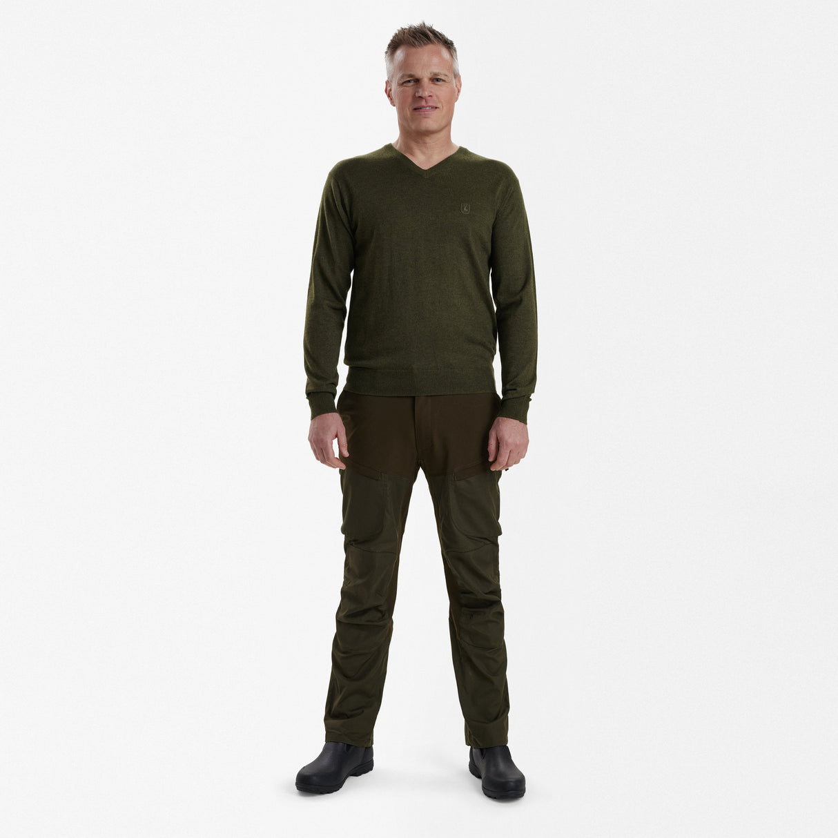 Kingston Strickpullover mit V-Ausschnitt - Green Melange – Deerhunter