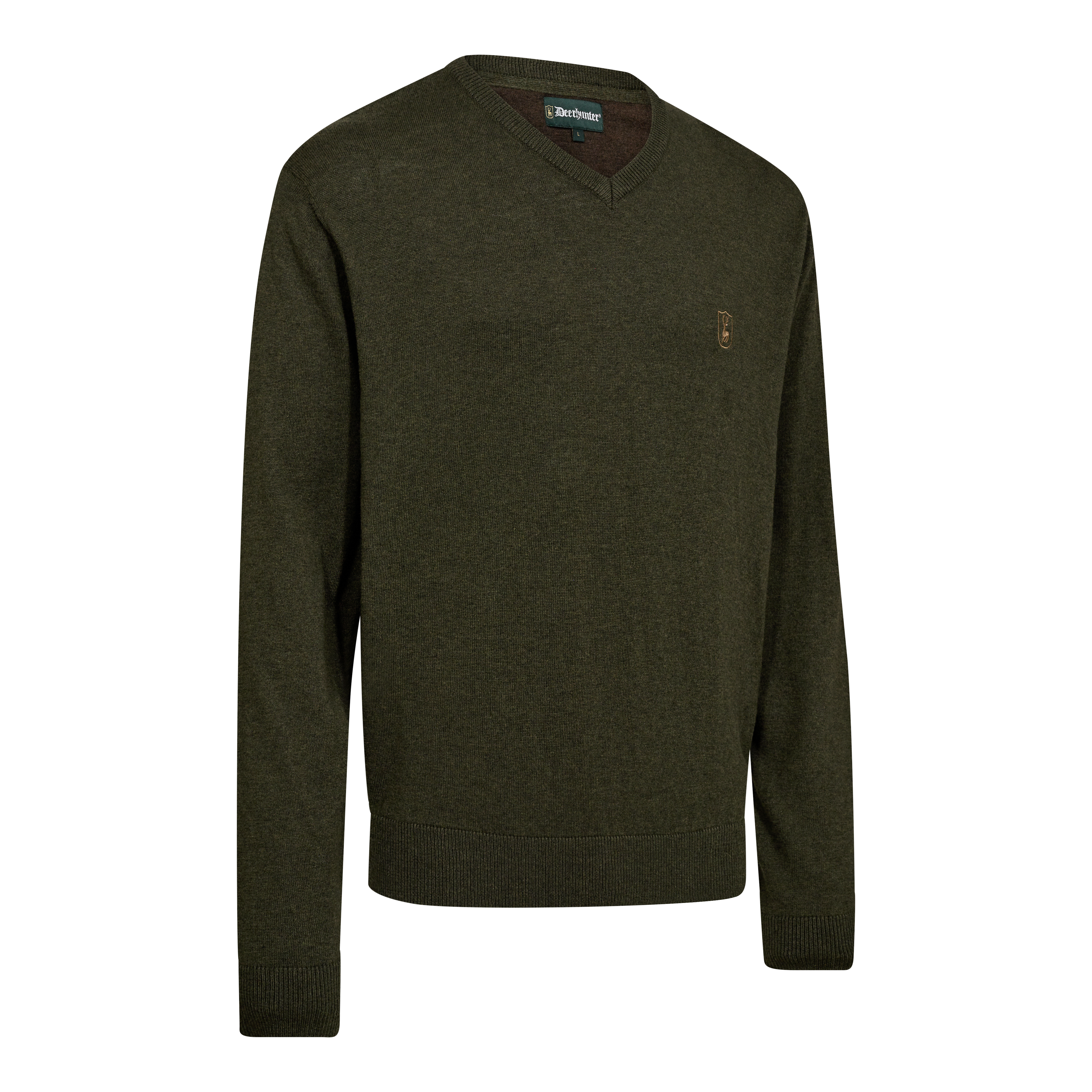 Harrington Strickpullover mit V-Ausschnitt - Forest Ember Melange – Deerhunter