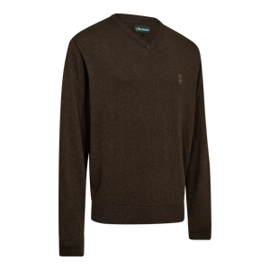 Harrington Strickpullover mit V-Ausschnitt – Brown Melange – Deerhunter