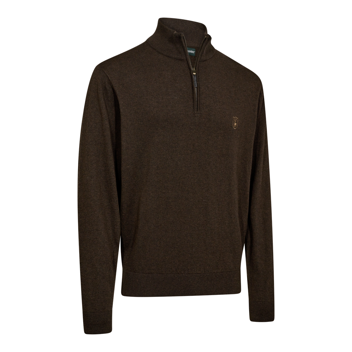 Harrington Strickjacke mit Reißverschlusskragen – Brown Melange – Deerhunter
