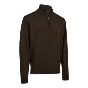 Harrington Strickjacke mit Reißverschlusskragen – Brown Melange – Deerhunter