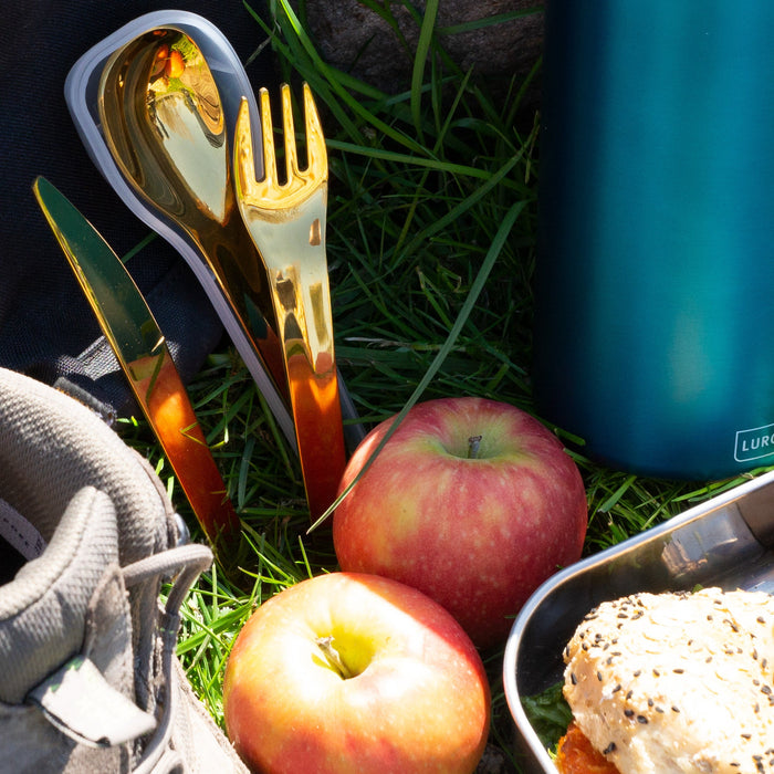 Besteckset To-Go rostfrei - Stahl/Gold mit Aufbewahrungsbox - Lurch