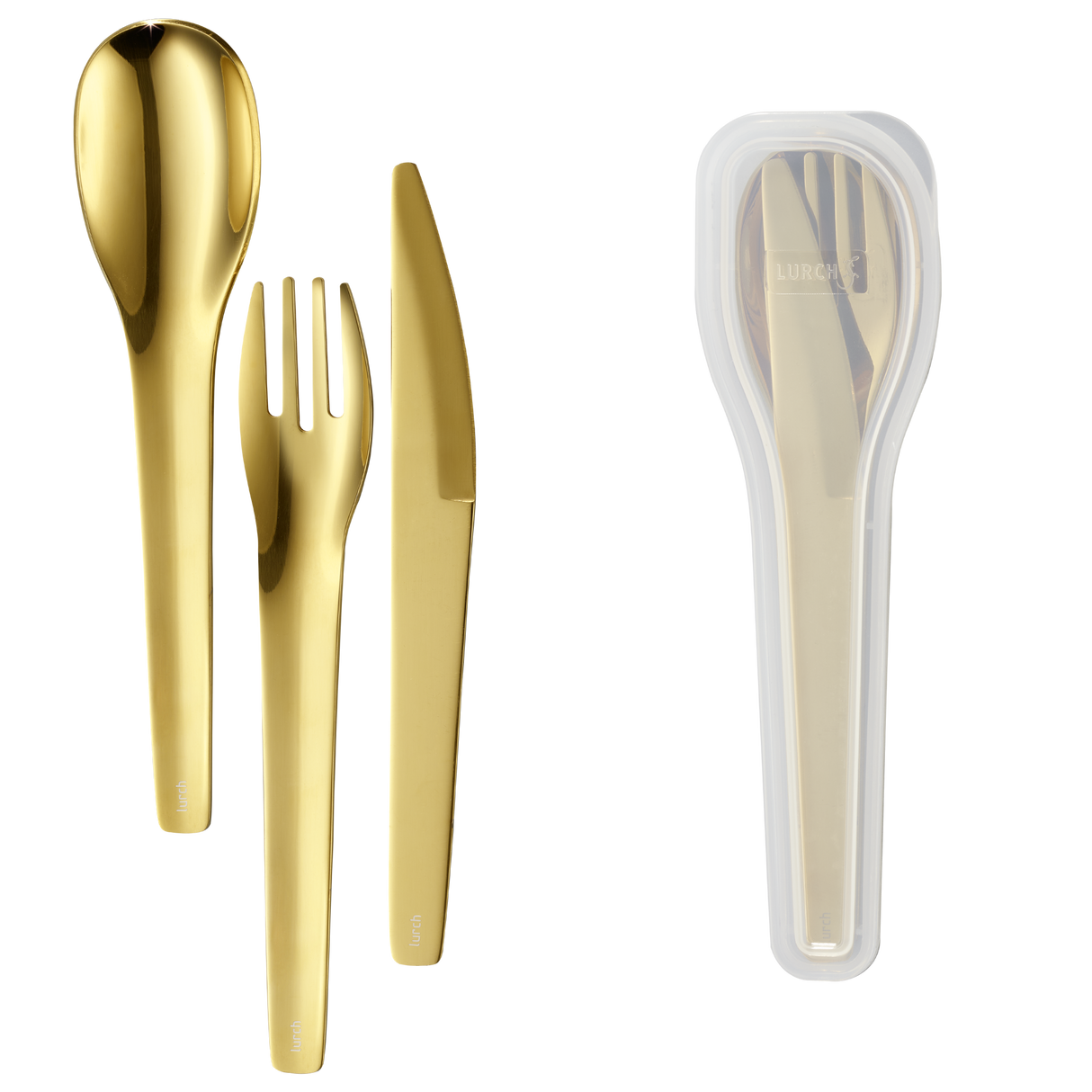 Besteckset To-Go rostfrei - Stahl/Gold mit Aufbewahrungsbox - Lurch