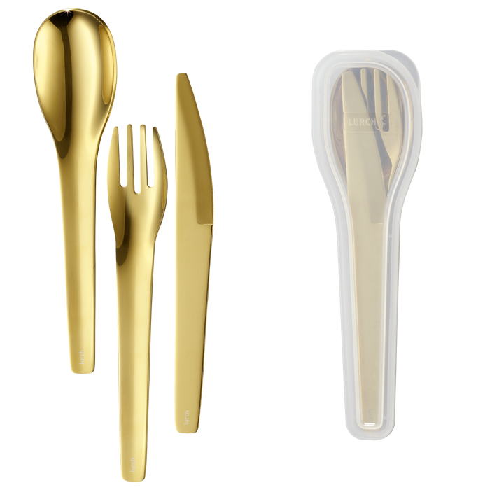 Besteckset To-Go rostfrei - Stahl/Gold mit Aufbewahrungsbox - Lurch