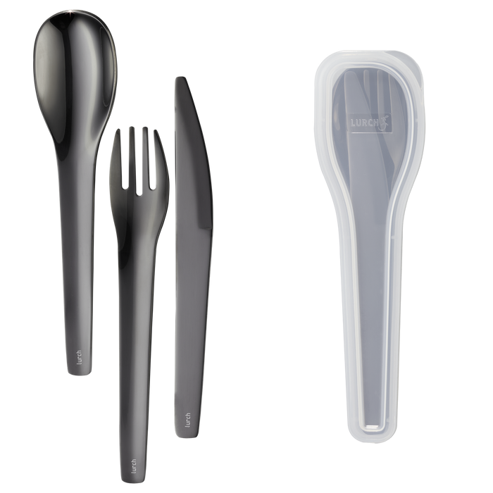 Rostfreies Besteckset To-Go Stahl/Anthrazit mit Aufbewahrungsbox - Lurch