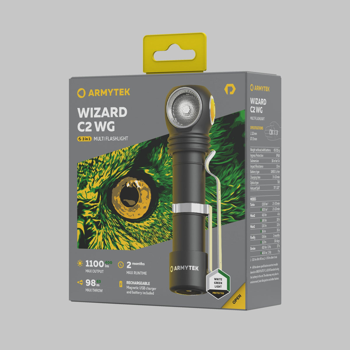 Wizard C2 WG Magnet USB - Weiß & Grün - 1100 lm & 400 lm - Armytek