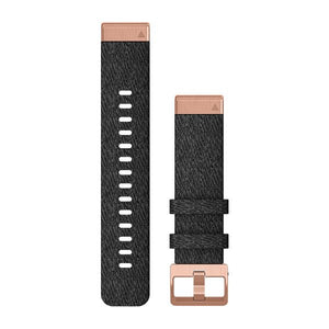 QuickFit® 20 Uhrenarmbänder, Schwarz meliert Nylon, Roségoldfarbene Hardware – Garmin