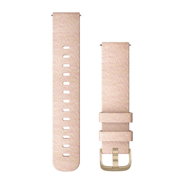 Quick-Release-Armbänder (20 mm), Blush Pink gewebtes Nylon, Hellgold-Hardware – Garmin