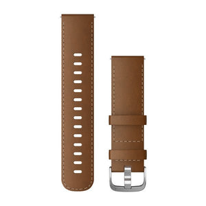 Quick-Release-Armbänder (22 mm), Braunes Leder mit silberfarbener Hardware – Garmin