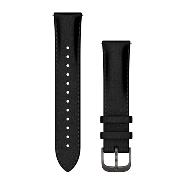 Quick Release-Armbänder (20 mm), Schwarzes Leder, Brushed Slate Hardware – Garmin