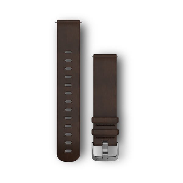 Quick Release Riemen (20 mm), Dunkelbraunes Leder, Silberfarbene Hardware – Garmin