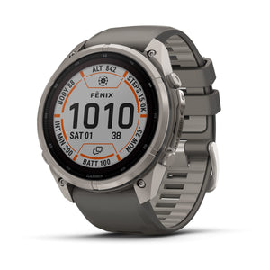 fēnix® 9 Pro – inReach, Solar, 51 mm, Power Sapphire, Titanium mit Pebble Grey Silikonarmband – Garmin