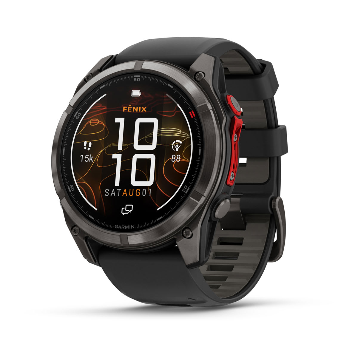 fēnix® 8 Pro – 51 mm, MicroLED, Saphir, Carbon Grey DLC-Titan mit Schwarz/Pebble Grey Silikonarmband – Garmin