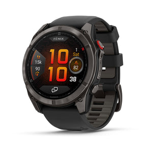 fēnix® 8 Pro – 51 mm, AMOLED, Sapphire, Carbon Grey DLC-Titanium mit Schwarz/Pebble Grey Silikonarmband – Garmin