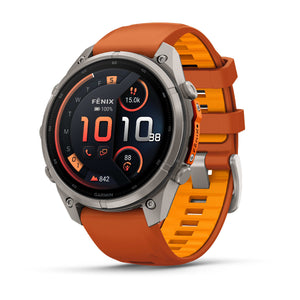fēnix® 9 Pro – inReach, 47 mm, AMOLED, Sapphire, Titanium mit Autumn Orange/Spark Orange Silikonarmband – Garmin