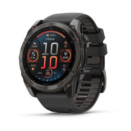 fēnix® 8 – 43 mm, AMOLED, Sapphire, Carbon Grey DLC-titanium med sort/Pebble Grey silikonerem 1