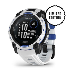 Instinct® 3 – 45 mm, Solar, Whitestone mit Whitestone/Bolt Blue Armband – Garmin
