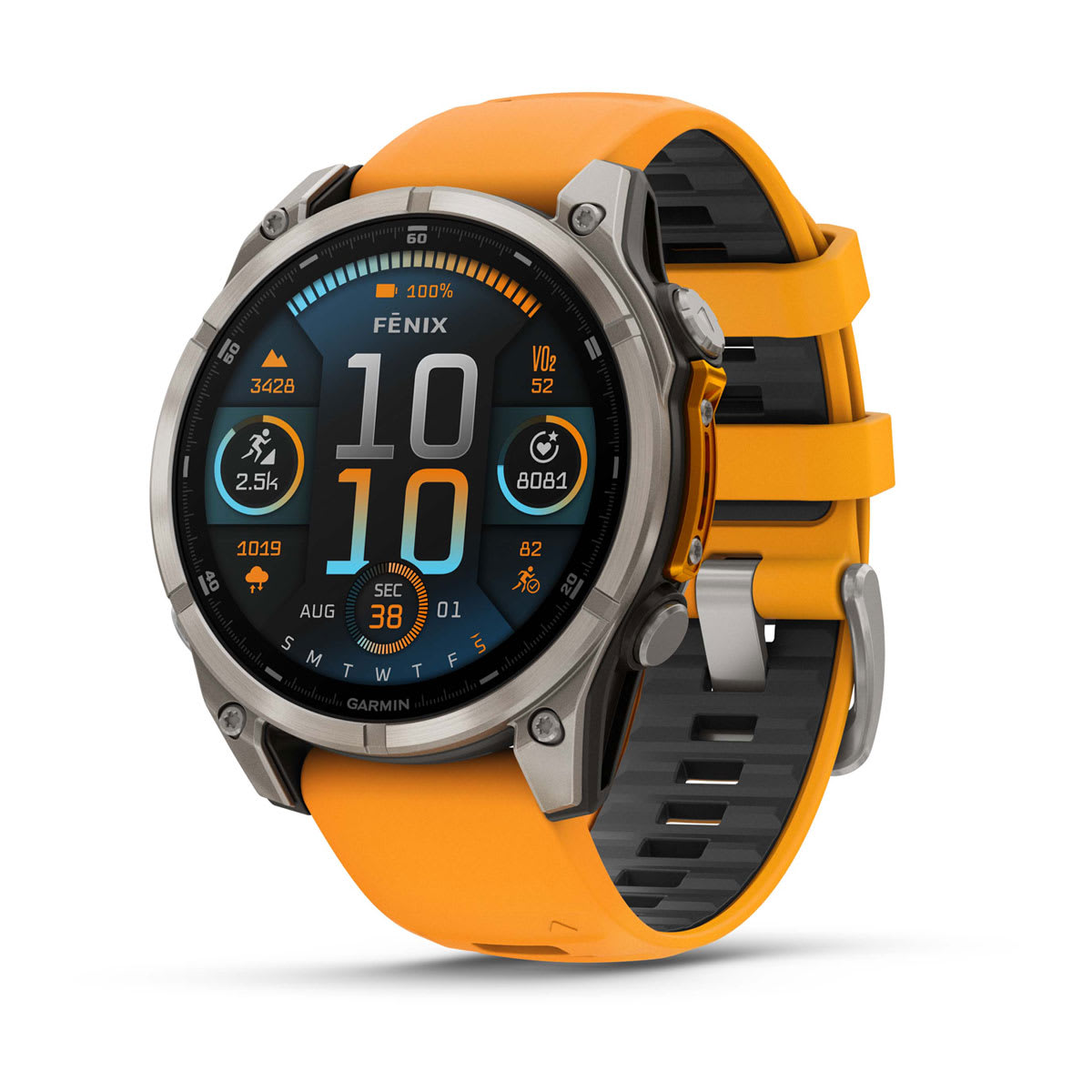 fēnix® 8 – 47 mm, AMOLED, Saphir, Titan mit Spark Orange/Graphite Silikonarmband – Garmin