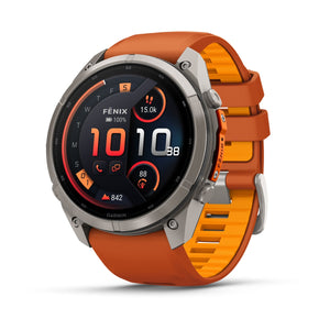 fēnix® 9 Pro – inReach, 51 mm, AMOLED, Sapphire, Titanium mit Autumn Orange/Spark Orange Silikonarmband – Garmin