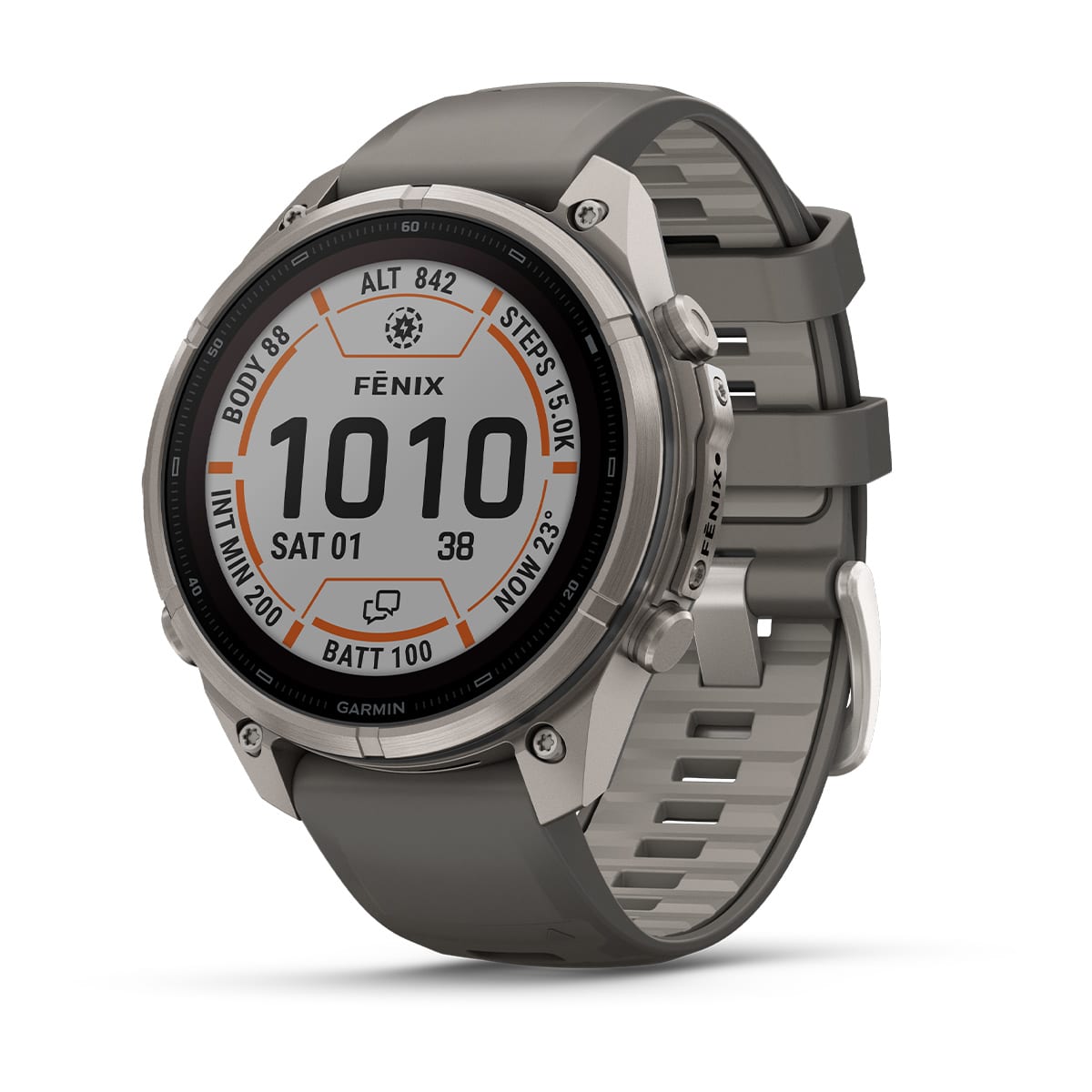 fēnix® 9 Pro – inReach, Solar, 47 mm, Power Sapphire, Titanium mit Pebble Grey Silikonarmband – Garmin