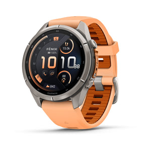 fēnix® 9 Pro – inReach, 43 mm, AMOLED, Sapphire, Titanium mit Shell Pink/Autumn Orange Silikonarmband – Garmin