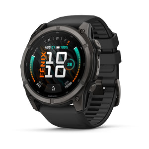 fēnix® 9 – 51 mm, AMOLED, Sapphire, Carbon Grey DLC-Titanium mit Schwarz Silikonarmband – Garmin