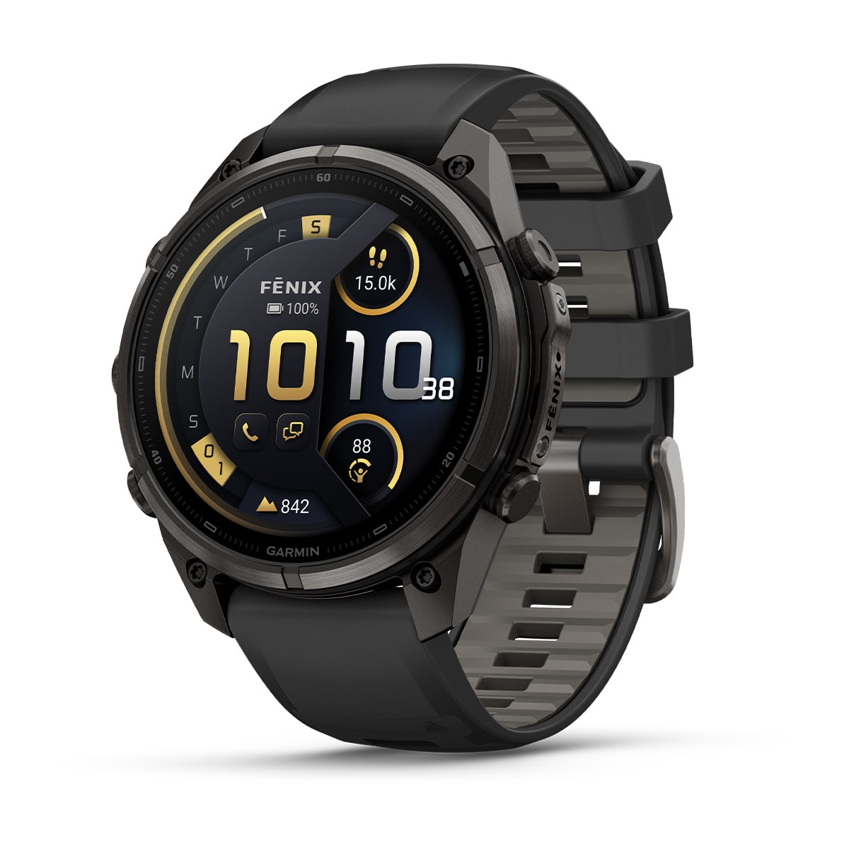 fēnix® 9 Pro – inReach, 47 mm, AMOLED, Sapphire, Carbon Grey DLC-Titanium mit Black/Pebble Grey Silikonarmband – Garmin