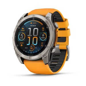 fēnix® 8 – 51 mm, AMOLED, Sapphire, Titanium mit Spark Orange/Graphite Silikonarmband – Garmin