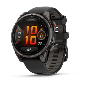 fēnix® 8 Pro – 47 mm, AMOLED, Saphir, Carbon Grey DLC-Titanium mit Schwarz/Pebble Grey Silikonarmband – Garmin