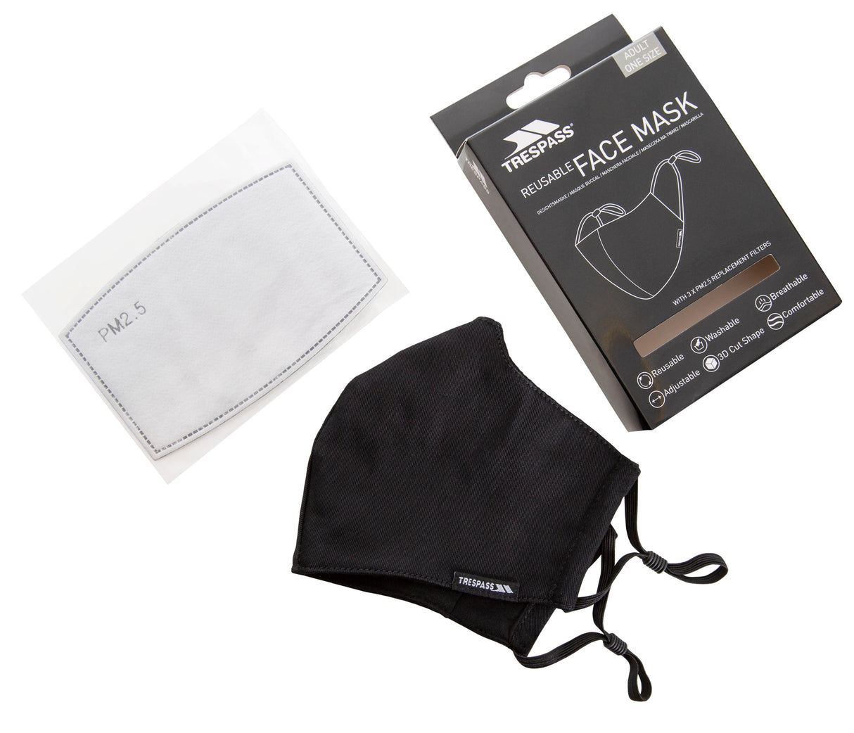 Cloth Face Mask + 3 Filters - Black - Trespass