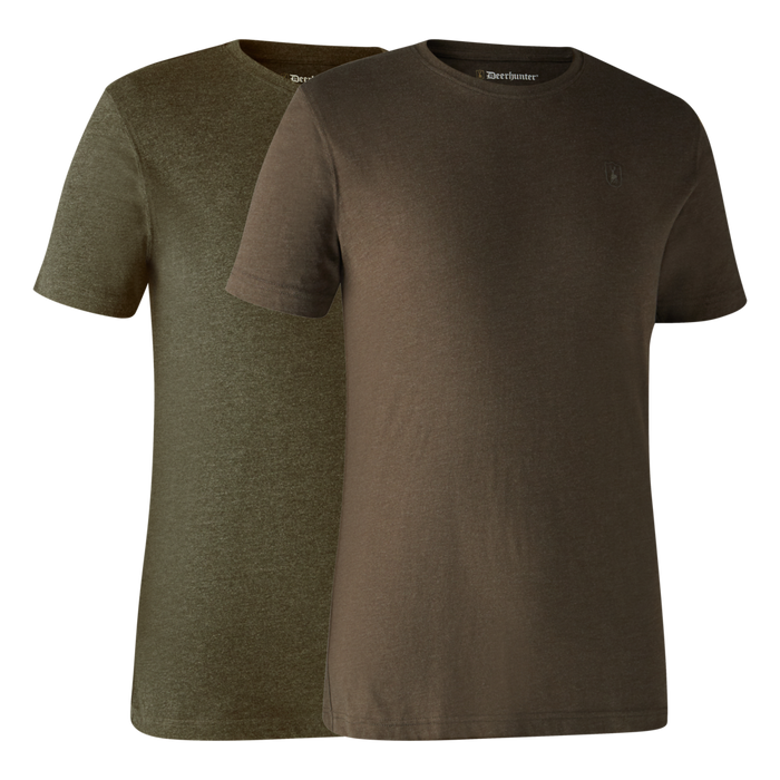 Basic-T-Shirt im 2er-Pack – Adventure Green Mel/Brown Leaf – Deerhunter