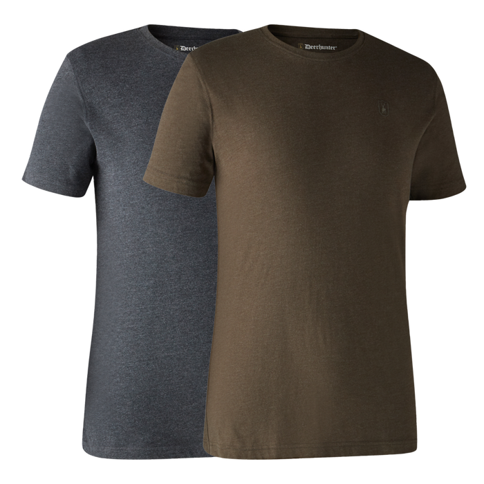 Basic-T-Shirt im 2er-Pack – Brown Leaf Melange – Deerhunter