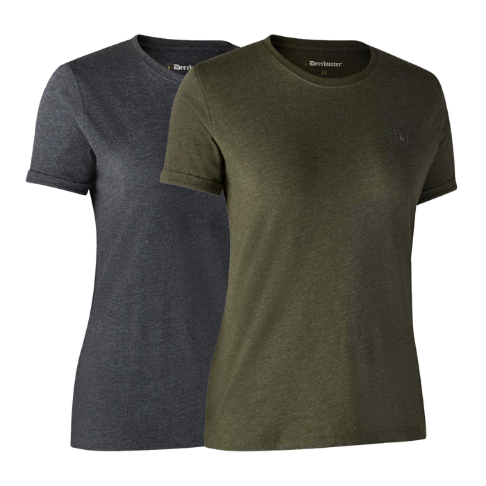 Damen Basic 2er-Pack T-Shirt Adventure – Green Melange – Deerhunter