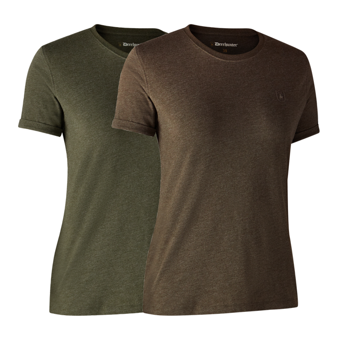Damen Basis 2er-Pack T-Shirt Adventure - Green Mel/Brown Leaf - Deerhunter
