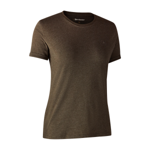 Damen Basis 2-Pak T-Shirt Braun Leaf Melange - Deerhunter