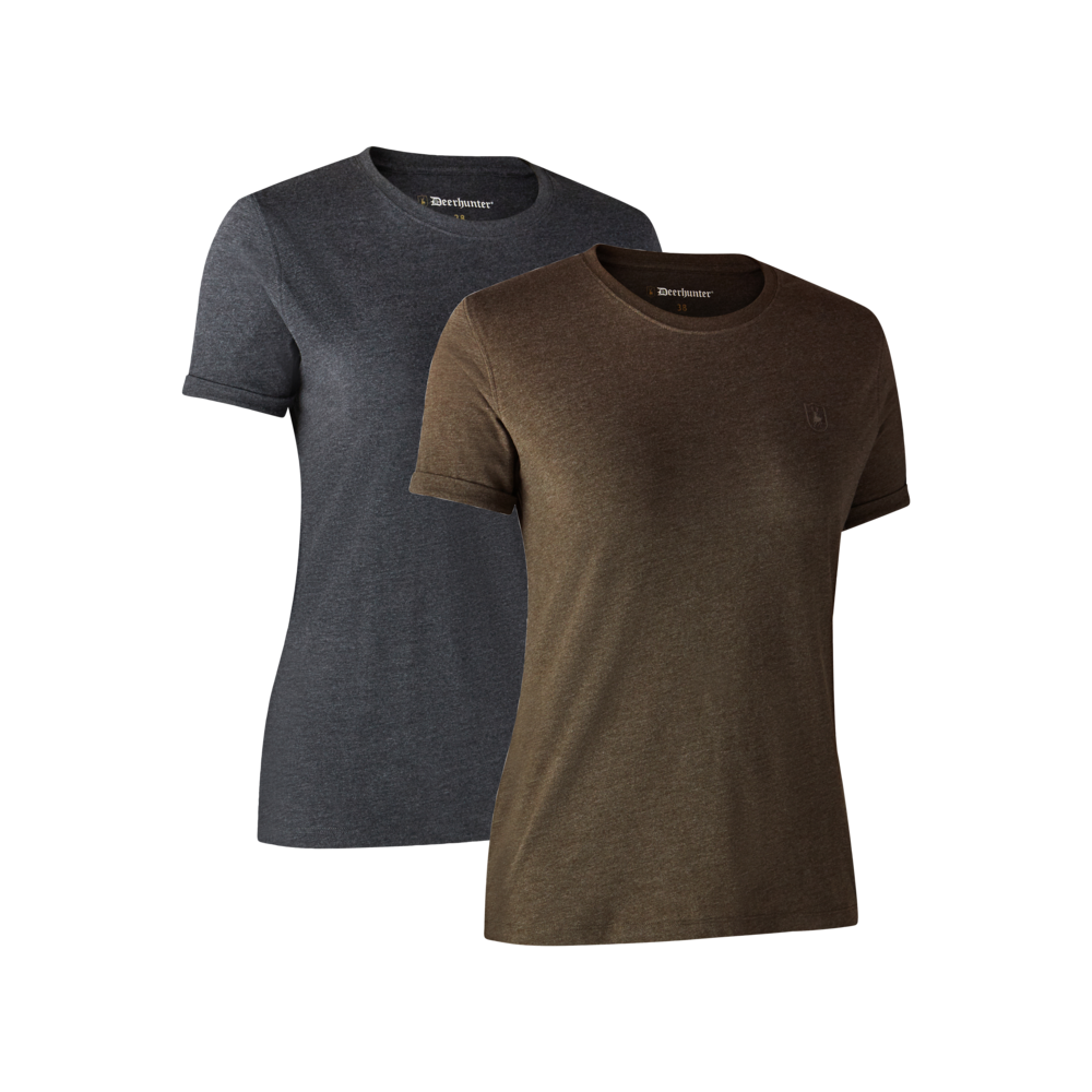 Damen Basis 2-Pak T-Shirt Braun Leaf Melange - Deerhunter