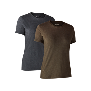 Damen Basis 2-Pak T-Shirt Braun Leaf Melange - Deerhunter
