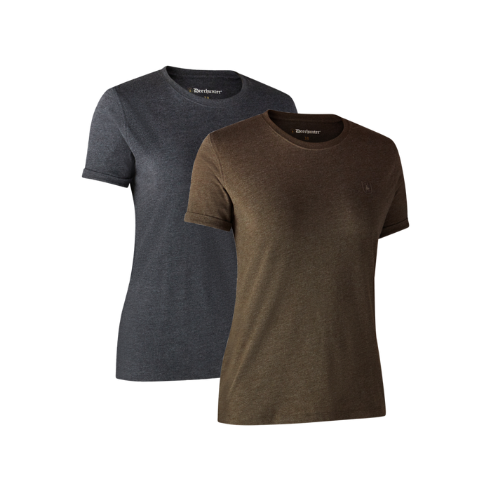 Damen Basic 2er-Pack T-Shirt Brown Leaf Melange – Deerhunter