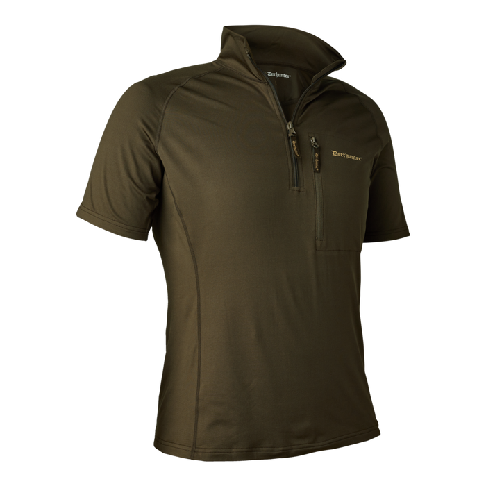 Isoliertes Excape-T-Shirt mit Reißverschluss am Hals – Grün – Deerhunter