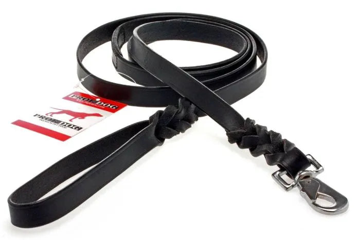 Lederleine mit Geflecht und Karabiner - PROF DOG